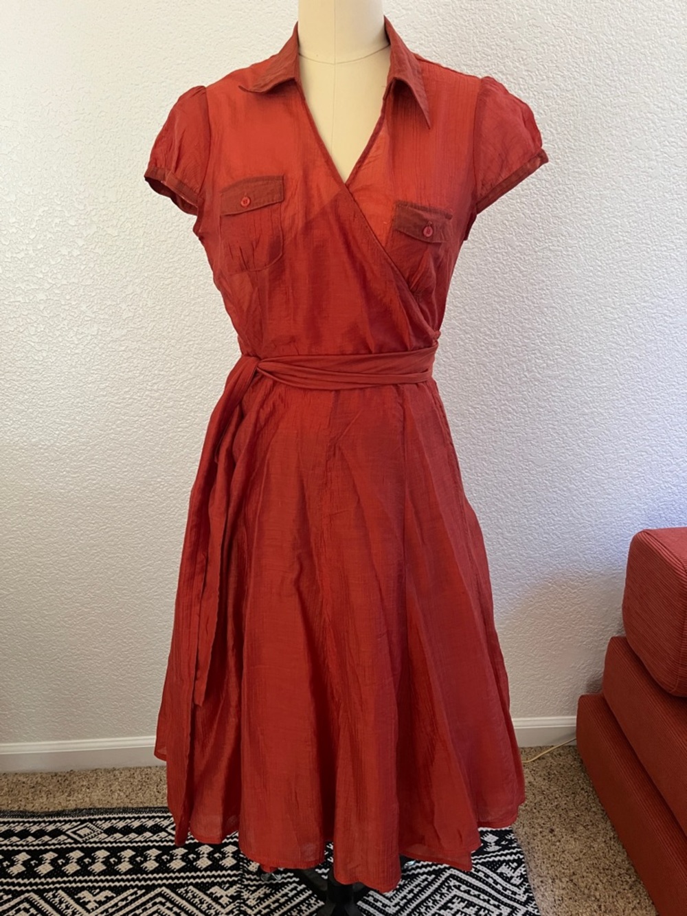 Women's Rust Red Wrap Shirt Dress